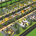 Scenic Commercial Street with Palm Trees Sidewalks Yellow Buildings and Pedestrian Greenery