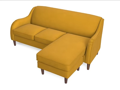 Modern Yellow L Shaped Sofa Set With Wooden Legs For Living Room 3d model