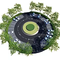 Eco friendly Parking Lot Featuring Circular Layout Central Green Area And Surrounding Trees