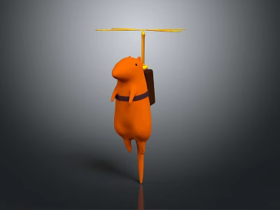 Cartoon Orange Creature Standing With Backpack And Yellow Helicopter Rotor On Head 3d model