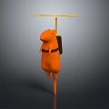 Cartoon Orange Creature Standing With Backpack And Yellow Helicopter Rotor On Head