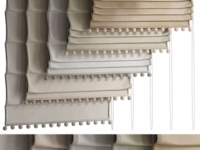 Various Neutral Toned Curtains With Decorative Pom Poms For Modern Home Decor 3d model