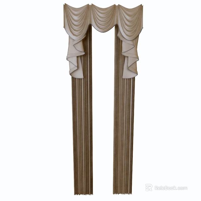 Elegant Soft Draped Curtains With Ruffled Top And Beige Vertical Pleats 3d model