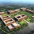 Bird's Eye View Campus Planning Featuring Red Brick Buildings Green Spaces and Sports Field