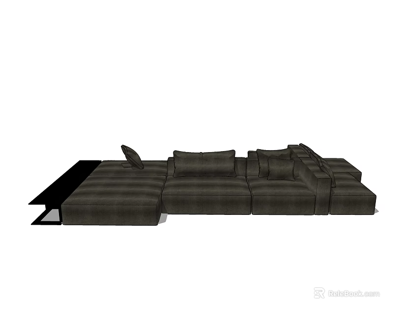 Modern Dark Brown Sectional Sofa With Multiple Cushions For Living Room 3d model