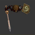 Lion Head Character In Black Armor With Red Lines Holding Sword And Shield
