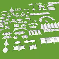 White Tensile Membrane Structures With Various Shapes And Architectural Designs On Green Background 3d model