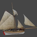 Traditional Sailing Ship With Multiple White Canvas Sails And Wooden Mast Design