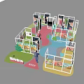 Modern Exhibition Booth Design With Multiple Display Areas Colorful Flooring And People
