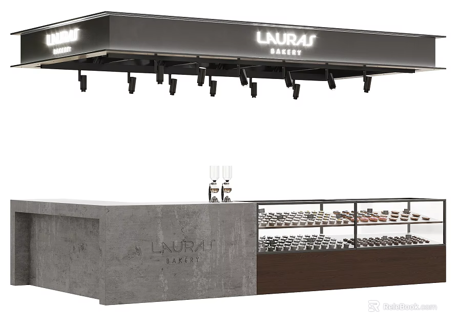 Laura Patisserie Modern Counter With Glass Display Case Showcasing Fresh Pastries And Desserts 3d model 
