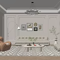Modern Living Room Interior With Beige Sofa Decorative Paintings Floor Lamp And Area Rug
