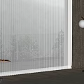 White Vertical Blinds in Modern Interior with Dark Curtains Small Table and Floor Lamp