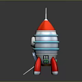 Red and Silver Model Rocket With Blue Ring Accents Red Thrusters And White Ladder
