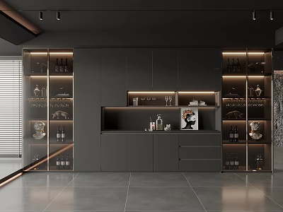 Modern Wine Cabinet With Glass Doors Built in Lighting And Wine Bottle Storage 3d model