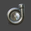 Industrial Metal Turbocharger 3D Model With Exhaust Inlet And Mounting Base