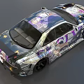 Colorful Modified Sports Car with Custom Decals Rear Spoiler and Black Wheels