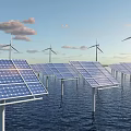 Household Appliances Powered by Solar Panels and Wind Turbines on Water Surface
