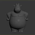 Gray Cartoon Horned Hippo Character With Plump Body Hands On Hips