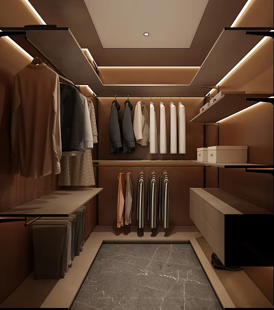 Modern Luxury Walk in Closet With Hanging Clothes And Storage 3d model