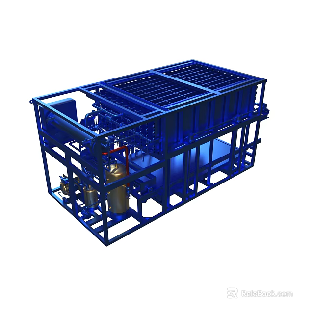 Blue Industrial Equipment System With Metal Frame And Mechanical Components 3d model 