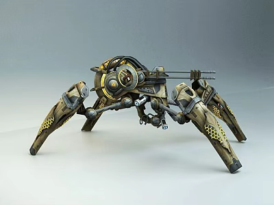 Tech Exhibition Hall Displaying Futuristic Mechanical Spider With Metallic Legs And Intricate Design 3d model