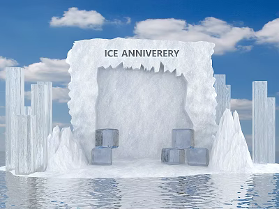 Ice Anniversary Photo Spot With Sculpture Ice Pillars And Blue Sky 3d model