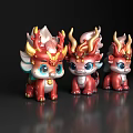 Cute Red Dragon Figurines With Gold Pink Horns And Big Blue Eyes