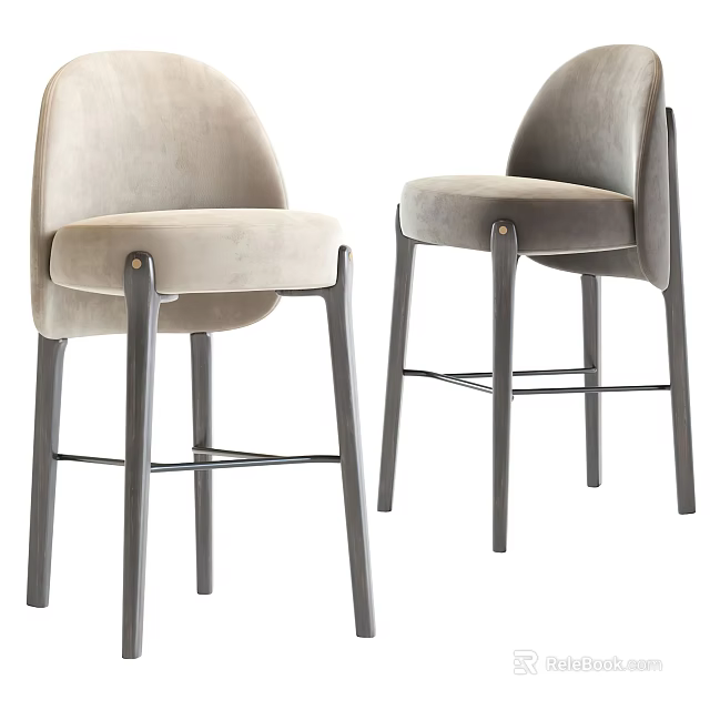 Modern Upholstered Bar Stools With Comfortable Seat Backrest And Tall Wooden Legs Design 3d model 