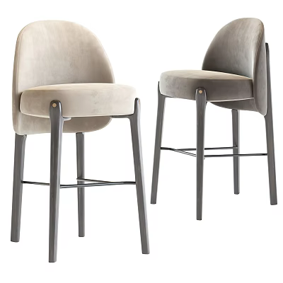 Modern Upholstered Bar Stools With Comfortable Seat Backrest And Tall Wooden Legs Design 3d model
