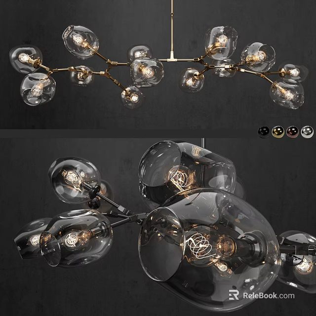 Modern Glass Bubble Chandelier with Transparent Globes and Metal Branch Frame Design 3d model 