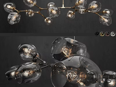 Modern Glass Bubble Chandelier with Transparent Globes and Metal Branch Frame Design 3d model