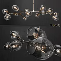 Modern Glass Bubble Chandelier with Transparent Globes and Metal Branch Frame Design