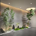 Indoor Zen Landscape With Bamboo Rock Formations And Wooden Slat Wall