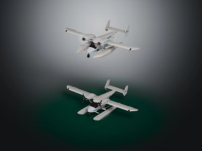 Two Seaplanes With Pontoons Showcase Modern Design In Dark Background 3d model
