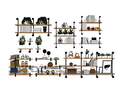 Stylish Wall Cabinets With Open Shelves Books Plants And Decor For Home Interior 3d model