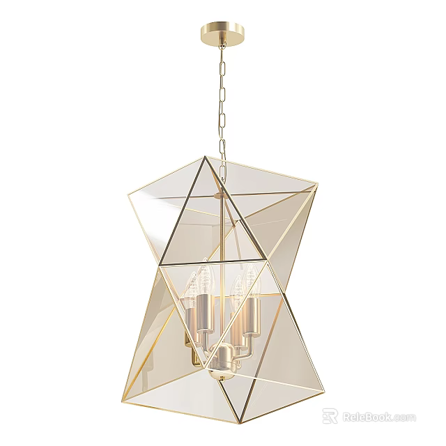 Geometric Gold Frame Glass Pendant Light With Modern Design And Multiple Lights 3d model 