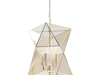 Geometric Gold Frame Glass Pendant Light With Modern Design And Multiple Lights 3d model