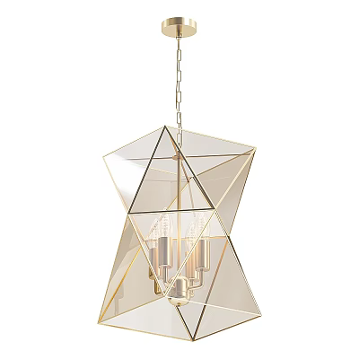 Geometric Gold Frame Glass Pendant Light With Modern Design And Multiple Lights 3d model