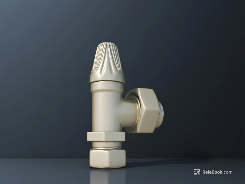 Shiny Brass Valve With Hexagonal Nut Threaded Connection And Knob Design 3d model 