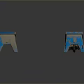 Two Blue Worn Benches With Distressed Finish And Wooden Legs 3d model