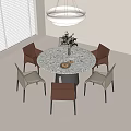 Modern Round Marble Top Dining Table Set With Six Chairs And Hanging Light 3d model