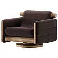 Modern Light Gray Upholstered Armchair with Black Wooden Arms and Swivel Base
