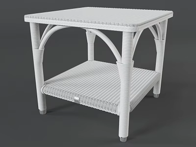 White Wicker Side Table With Two Tier Design And Arched Legs For Modern Living Room 3d model