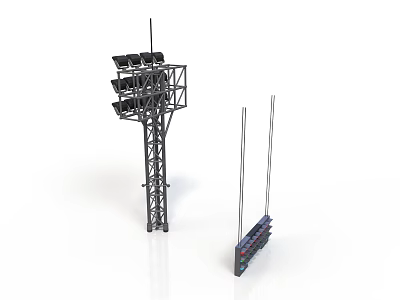 Tall Steel Tower Structure With Multiple Top Lights And Adjacent Stand Design 3d model