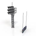 Tall Steel Tower Structure With Multiple Top Lights And Adjacent Stand Design