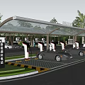 New Energy Charging Station with Multiple Charging Piles and Parked Cars Under Canopy
