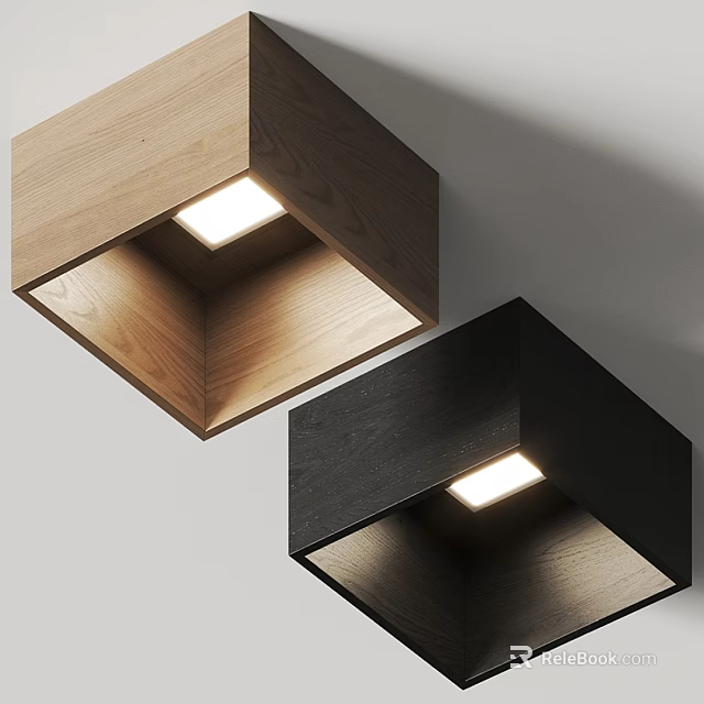 Modern Square Ceiling Lights with Light Wood and Dark Black Design 3d model 