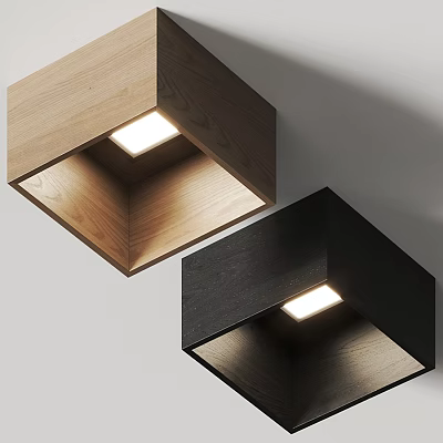 Modern Square Ceiling Lights with Light Wood and Dark Black Design 3d model