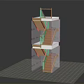 Multi Level Wooden Staircase Model With Transparent Walls And Grid Base