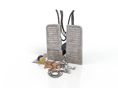 Scene Construction Components Featuring Metal Grill Plates Wires Coils And Hardware 3d model